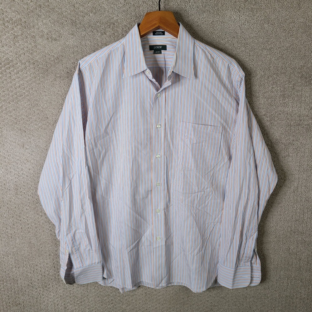 J Crew Shirt Mens Large 16-16.5 Blue Orange White Striped Button Down Cotton